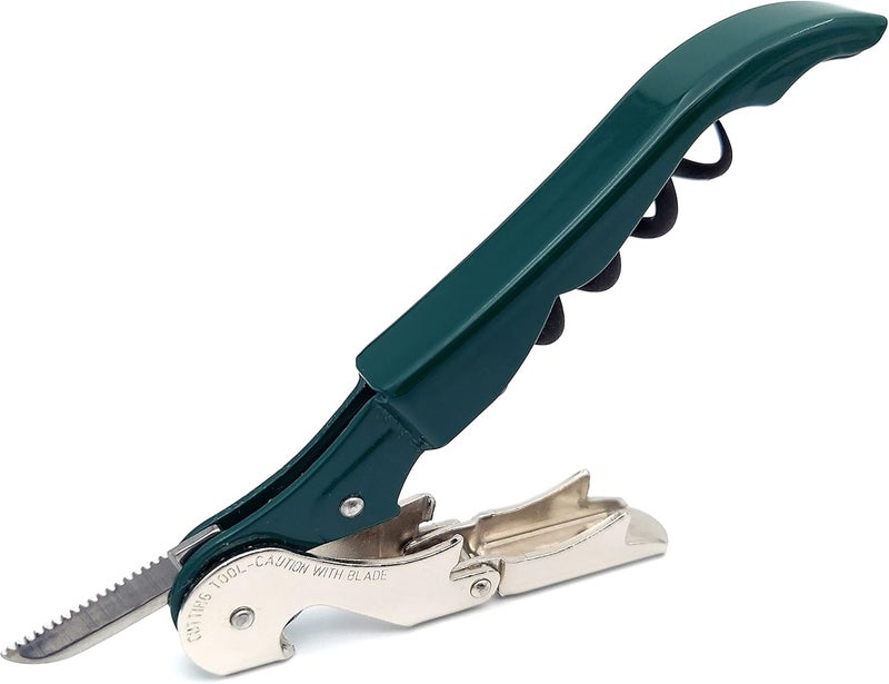 Pulltap's Genuine Classic 500 LEFT-HANDED Waiter's Corkscrew – Double-Hinged Wine Key with Hinged Foil Cutter – Patented Design – Made in Spain – Dark Green (Verde Oscuro) - Image 1